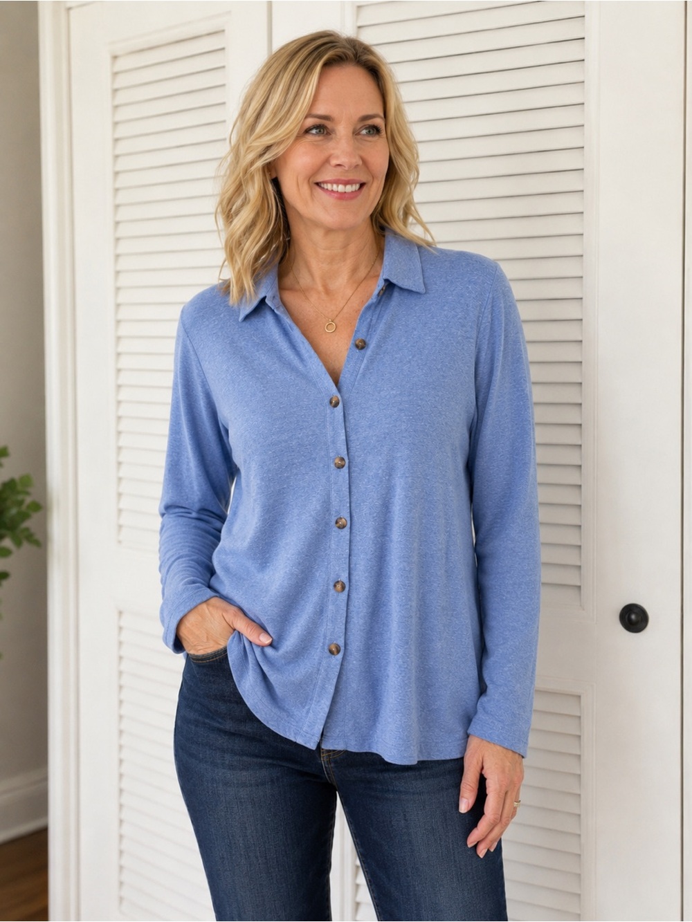 J. Jill Love Linen Light Blue Button Front Linen Shirt Women’s M as is(hole )